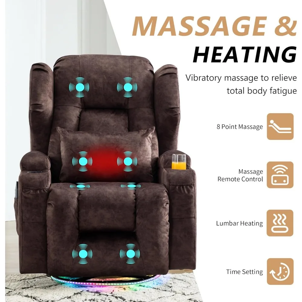 Sofá reclinável elétrico Massive Comfort com design de massagem, calor e parede para adultos – assento grande estilo teatro