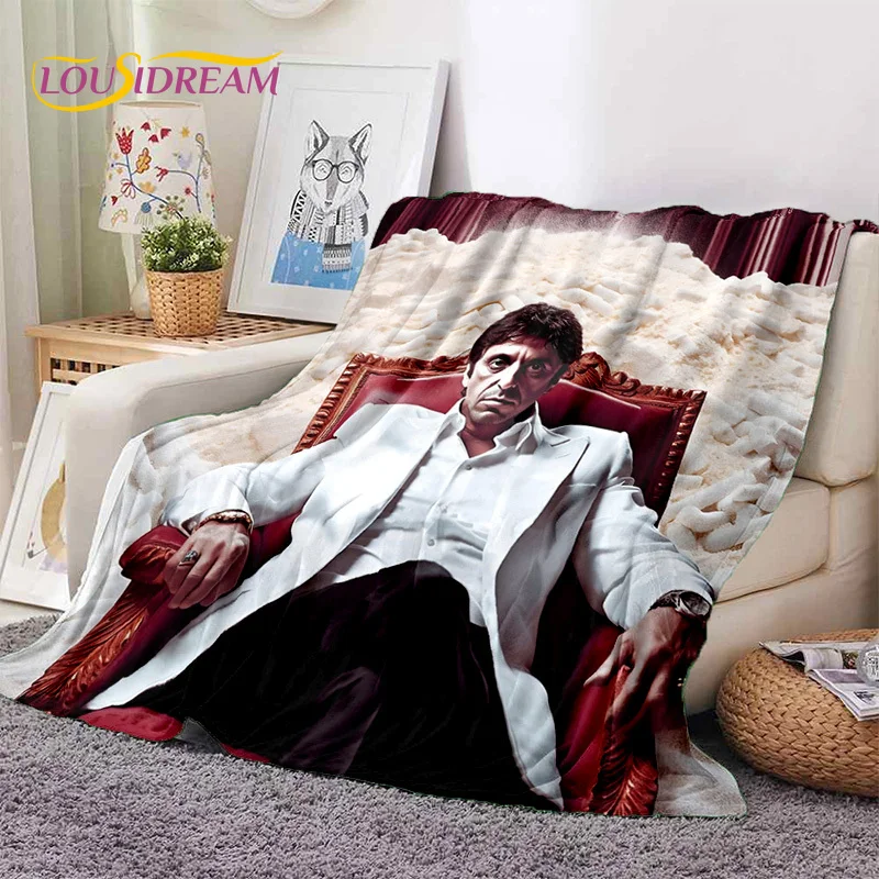 Scarface Tony 3D Printing Movie Soft Blankets,Keep Warm Throw Blanket Comfortable Blanket for Picnic Beds Sofa Home Bedroom Gift