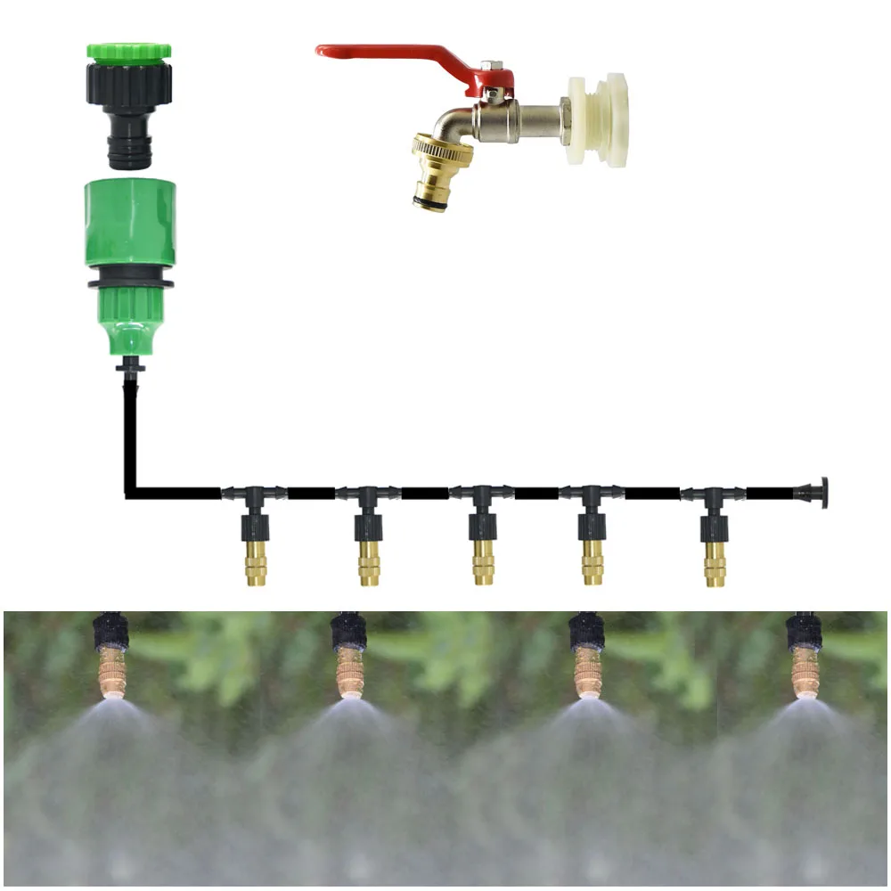 Sistema de enfriamiento por nebulización para exteriores, boquillas atomizadoras de latón para riego de jardín, manguera de 4/7mm para Patio e