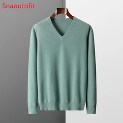 Suéter de cachemira para hombre, jersey básico de punto de lana, holgado, con cuello en V, informal, de negocios, talla grande, primavera y otoño, 2023