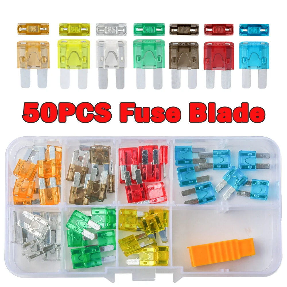 

50 шт. 32 В Автомобильные предохранители Blade 2A-35A среднего размера зажим предохранителя ассортимент Авто цинковые предохранители с коробкой