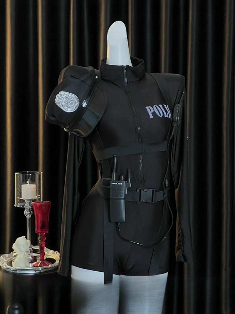 

Sexy Policewoman Uniform for Night Parties,Mature Elegant Style,Pure Desire Tight Jumpsuit,Romantic Date Pajamas Women,Seductive