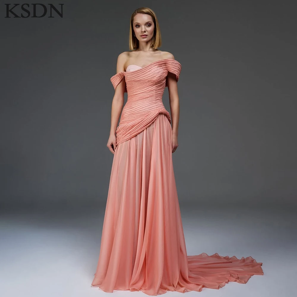 

KSDN Elegant Women Evening Dresses Formal Sleeveless Chapel Train Pleat Mermaid Special Occasion Customzied Dress Vestidos