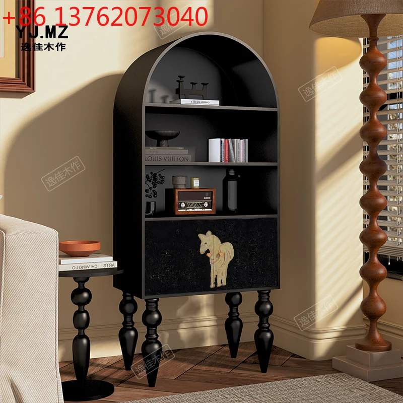 

Черный книжный шкаф из цельного дерева с французским пони, прикроватный шкаф для спальни, гостиной