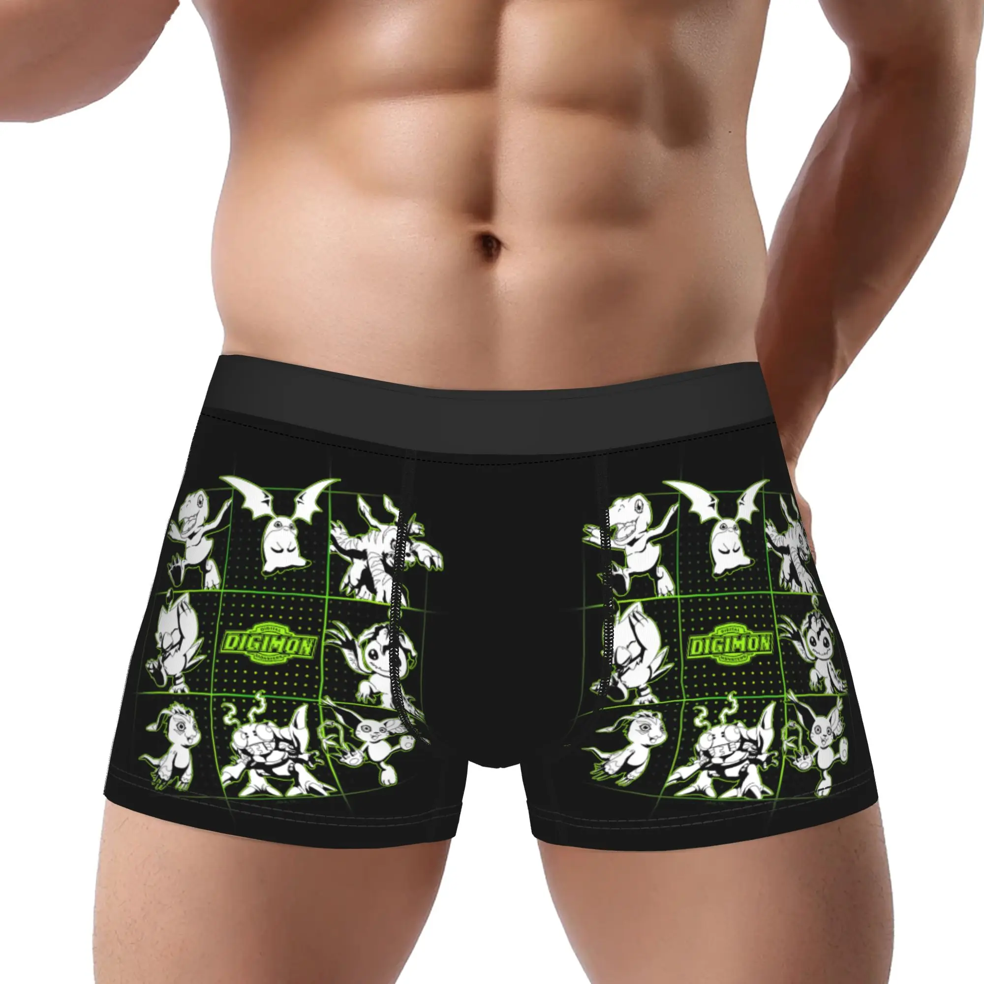 Digimon Digital Character Grid with Logo Digital Monsters Underpants Men's Underwear Print Shorts Boxer Briefs