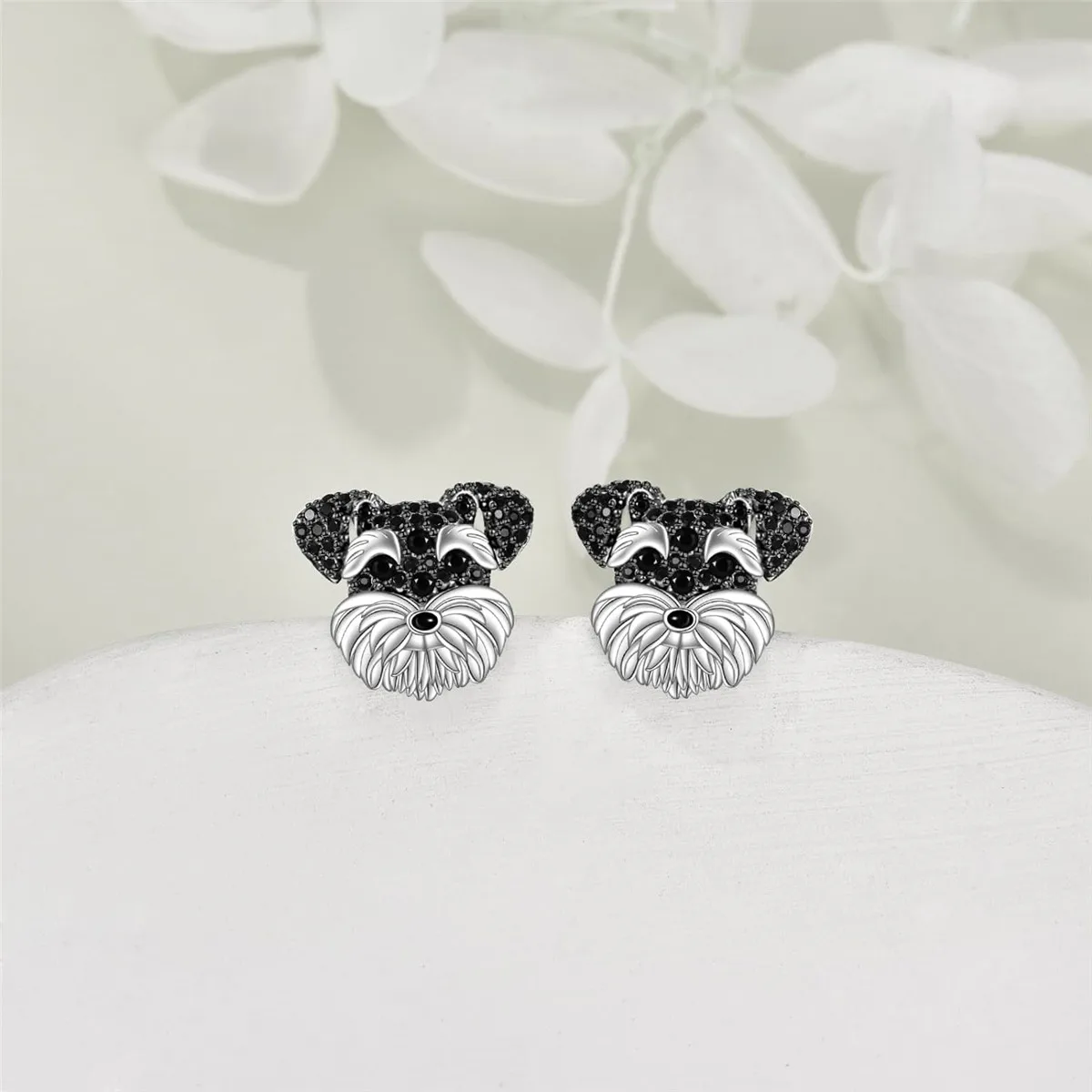 2Pcs/Set Cute Black Crystal Schnauzer Pendant Necklace and Earrings for Ladies, Jewelry Accessories, Parties, Holiday Gifts