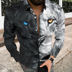 Camisa estampada de manga larga para hombre, nuevo patrón degradado, 2024 Camisa informal de moda con estampado digital 3D, corte holgado