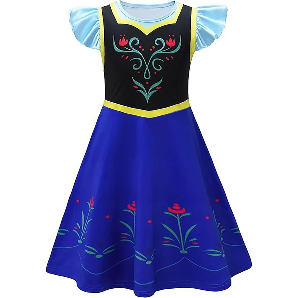 Elegant Little Girls Print Designed Princess Cosplay Dresses with Flutter Sleeves High Quality Soft Fabric Comfortable Stylish