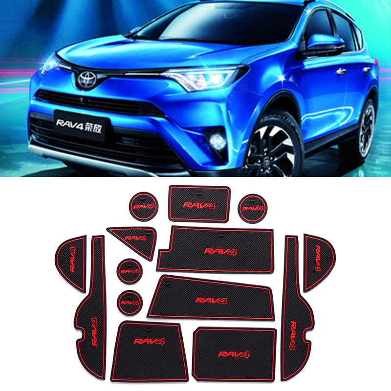 14 pcs Car rubber anti-slip mat coaster Door Slot Mat Set For Toyota RAV4 2016 2017 2018 accessories