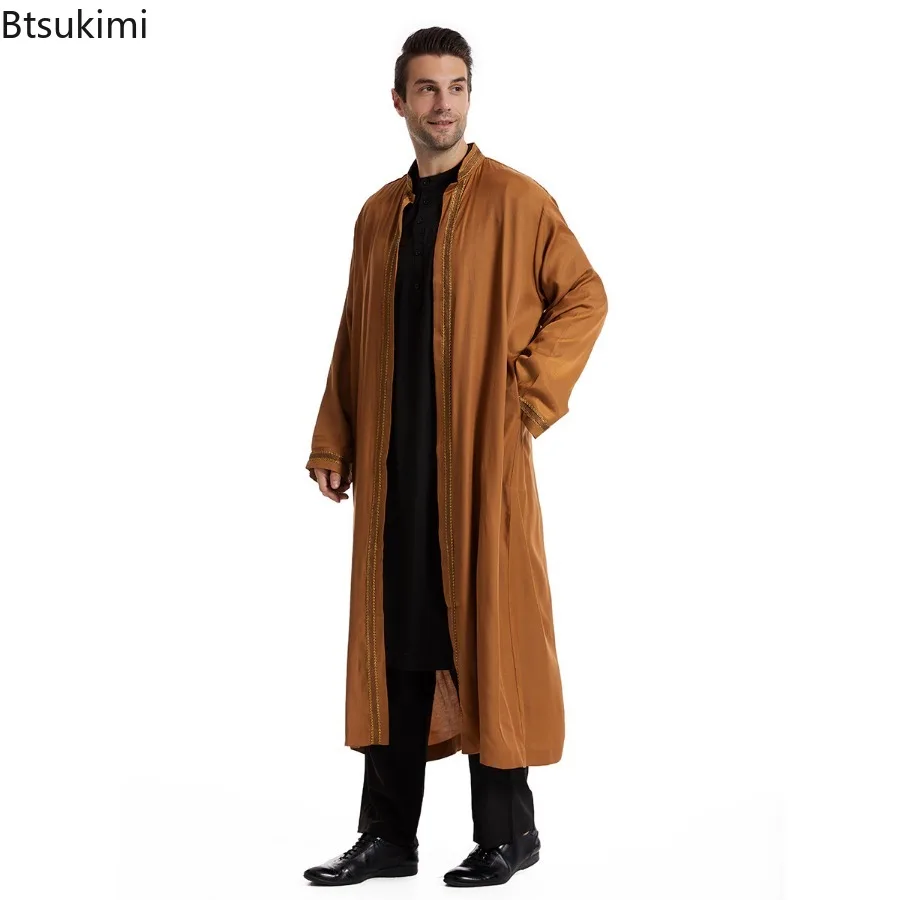 2025 Muslim Fashion Men's Clothes Open Abayas Arab Islamic Clothing Ramadan Kimono Long Sleeve Robe Caftan Men Jubba Thobe Dress