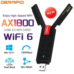 Fenvi USB WiFi 6 AX1800 USB 3.0 Adapter Dual Band 2.4G/5Ghz USB Receiver Dongle Wifi Network Card Wireless For PC Laptop Win11