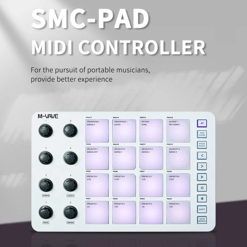 2024 M-VAVE SMC-PAD Launch Pad  USB-C and Equipped with Note Repeat Function  Wireless MIDI Controller Suitable  for Beginners