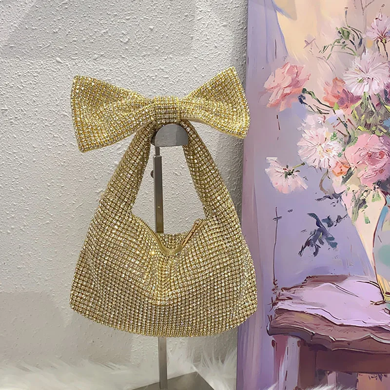

Bow Evening Bag for Women Rhinestone Shoulder Purse Glamorous Crystal Crossbody Bag Sparkling Party Clutch for Special Occasions