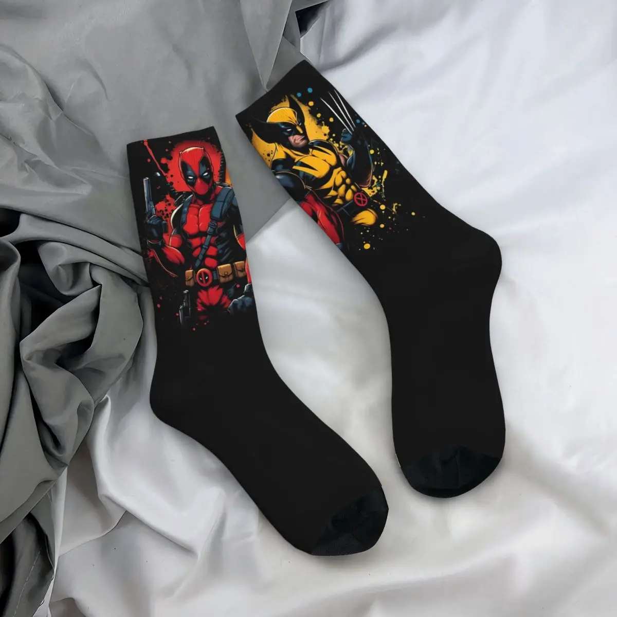 Deadpool And Wolverine Superhero Theme Design Socks Product for Unisex Flexible Print Socks