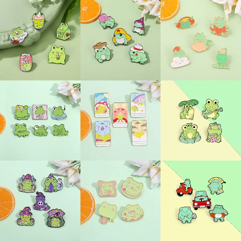 4~8pcs/Set Cute Frog Enamel Pin Magic Frog Dessert  Funny Brooch Backpack Hat Lapel Badge Accessories Gift Jewelry Wholesale