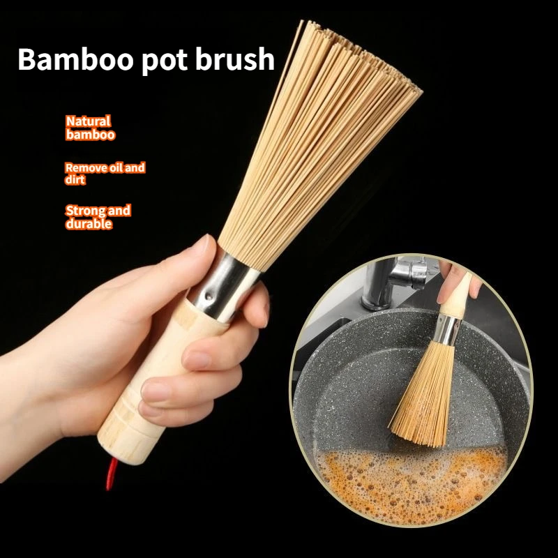 Natural Eco Friendly Bamboo Dish Brush Kitchen Strong Stain Removal Cleaning Brush Non Scratch Hand Protection Bamboo Pot Brush