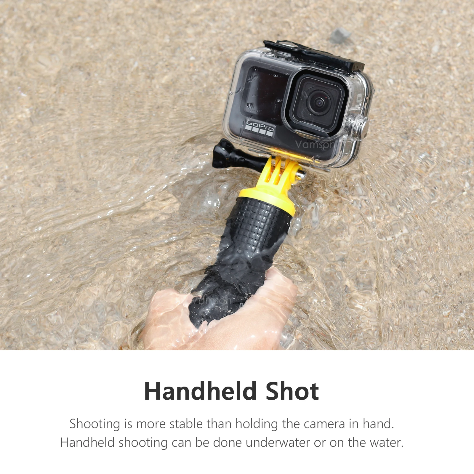 Vamson for Go Pro Accessories Yellow Buoyancy Floating Holder NON-Slip Handle for GoPro Hero 12 11 10 9 8 7 6 DJI Insta360