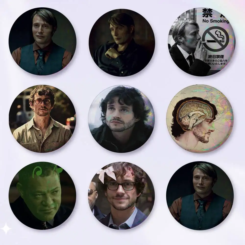 A-h-Hannibal Badge On Backpack Accessories Manga Icons Pins Round Cartoon Brooches For Clothes Bag Decor Gifts