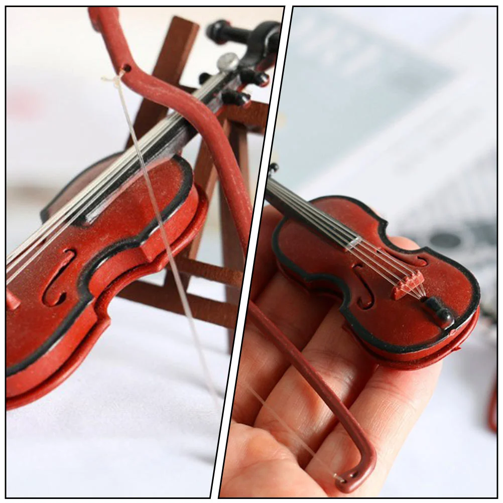2 Pcs Miniature Simulated Violin Toy House Musical Instruments Toys Abs Model Decor