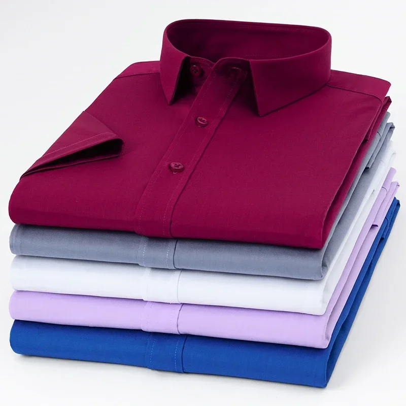 Bamboo Fiber hight quality summer short sleeve shirts for men slim fit formal shirt solid color office elegant white clothes