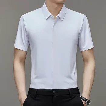 High end Mulberry Silk Dress Shirts Business Men Wrinkle Resistant Button Invisible Elastic Tops Luxurious Male Quality Clothing 4 High end Mulberry Silk Dress Shirts Business Men Wrinkle Resistant Button Invisible Elastic Tops Luxurious Male Quality Clothing 4