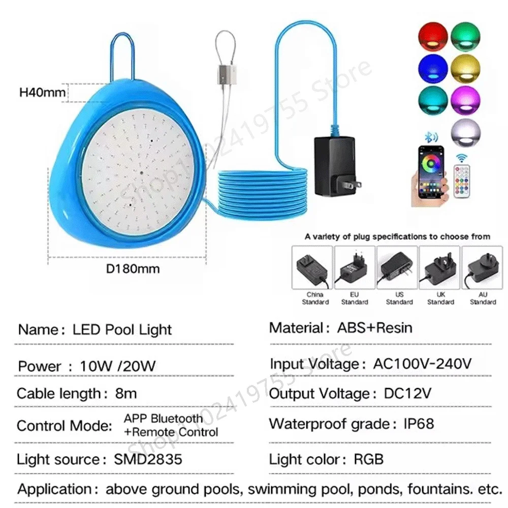 12W RGB Underwater Light IP68 Waterproof Magnetic Suction Swimming Pool Lamp 25W Mobile APP Control Pools Party Scenery Lighting