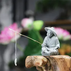 1pc Fish Tank Garden Sitting Fishing Sandstone Vintage Ornament Aquarium Mini Fisherman Statue Asian Zen Room Decoration