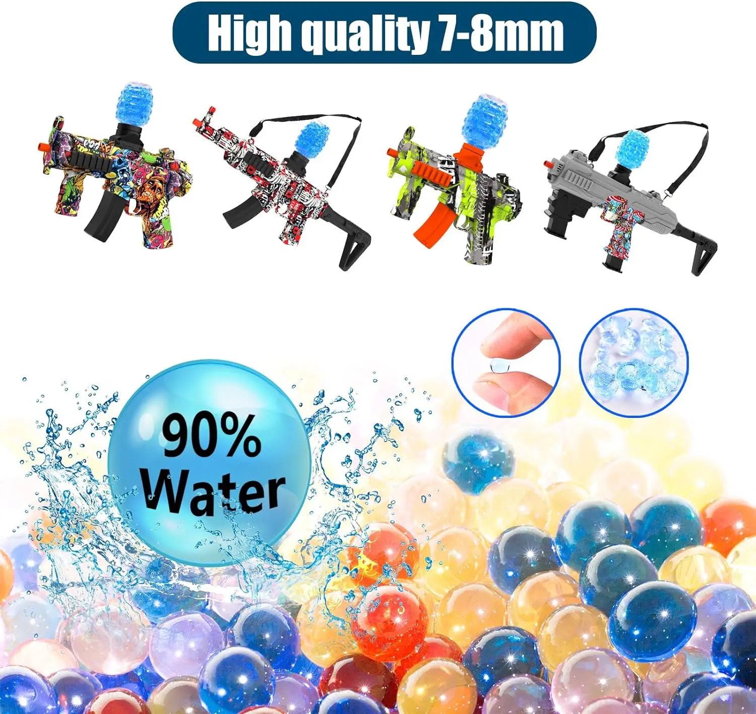 7-8mm bolas de gel munição splat contas de água recarga blaster bolas de água bala para arma orbeez e pistola de bola splatter azul vermelho artesanal