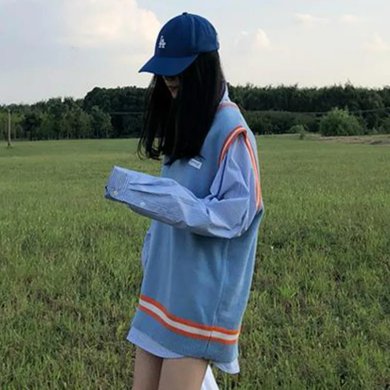 2 Piece Sets Women College Style Chic Loose Spring Fall Holiday Girls Outfits Harajuku Sleeveless Knitwear Basic Tops Popular