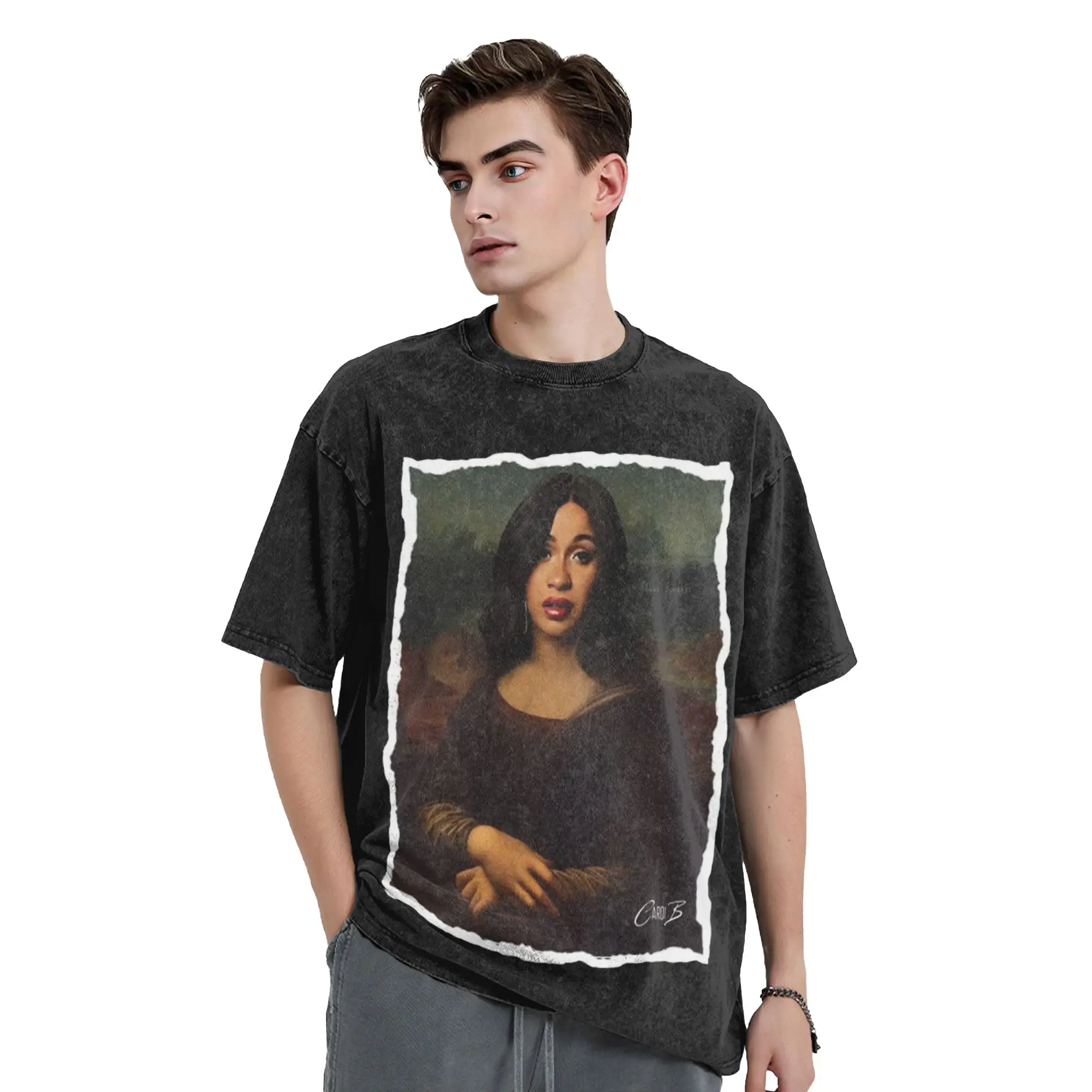 Mona Cardi B T-Shirt Men  Vintage Cotton Tee Shirt O Neck Short Sleeve T Shirts Gift Idea Clothes