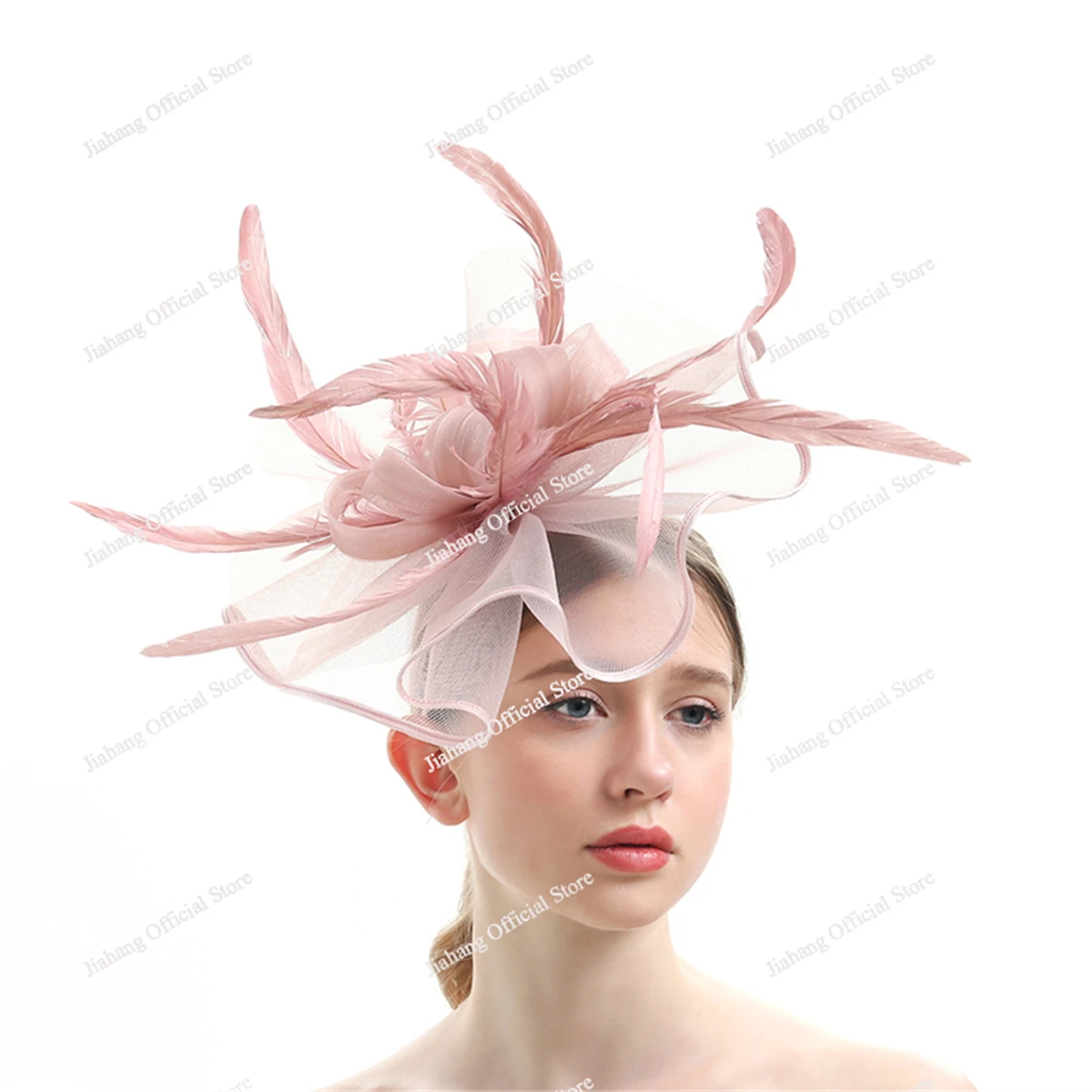 Large Chiffon Fascinators Hat with Feather, Cocktail Tea Party Horse Racing Derby Headwear for Women