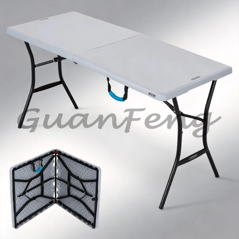 5 Ft Grey Rectangular Fold‑in‑Half Utility Table, Lightweight Folding Table for Indoor‑Outdoor Daily‑Use Essentials