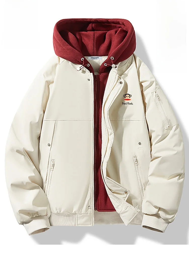 

Мужская зимняя утепленная куртка Paul Frank из хлопка, новинка 2025 года, повседневная, с капюшоном, молодежная, из полиэфирного волокна, с длинными рукавами, на молнии