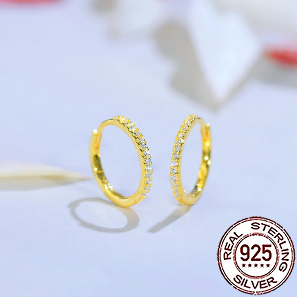 

Серьги-кольца QooLady из стерлингового серебра 925 пробы с кубическим цирконием, цвета желтого золота, для женщин, для свадьбы и вечеринок, изысканные ювелирные изделия SE126