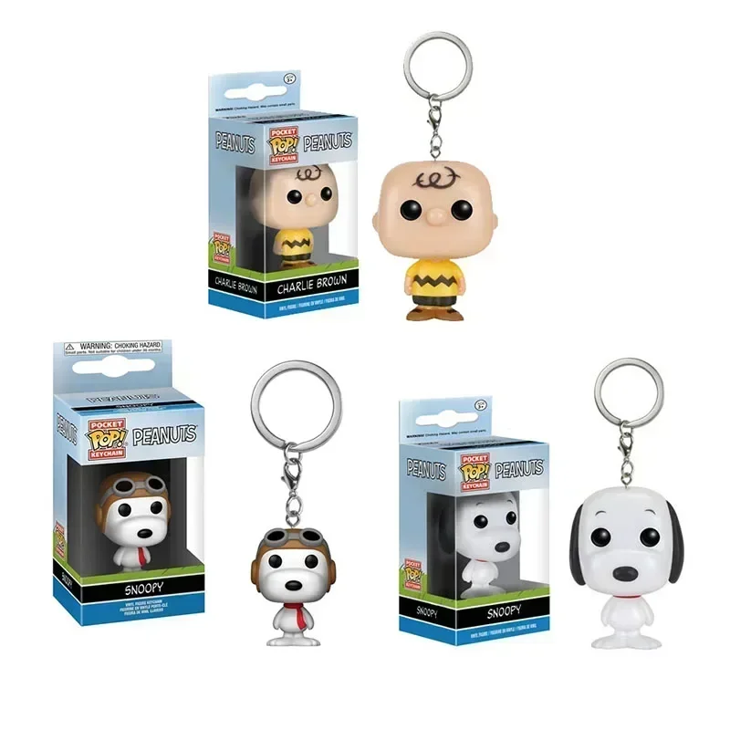 Pocket Keychains Anime Peanuts Snoopi Charlie Brown Keychain Keyrings Action Figure Toys for Gifts