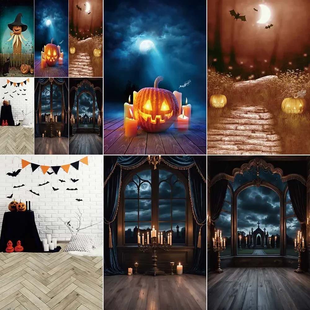 MOON.QG Halloween 2025 Backdrop Photography Pumpkin Lantern Home Party Photocall Background Baby Studio Photobooth Accessories