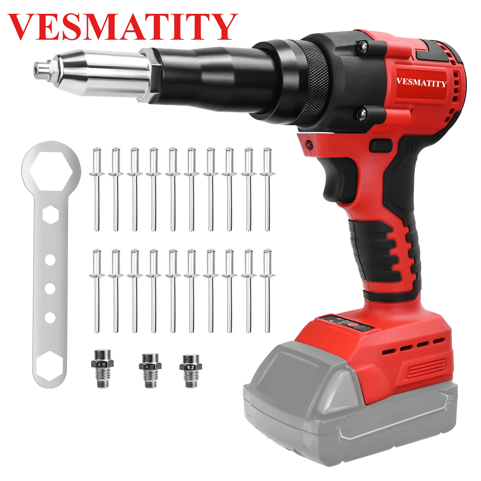 Cordless 4.8MM Rivet Gun Brushless Electric Riveter Gun Automatic Riveter With LED Light Tool  Fit Milwaukee Battery