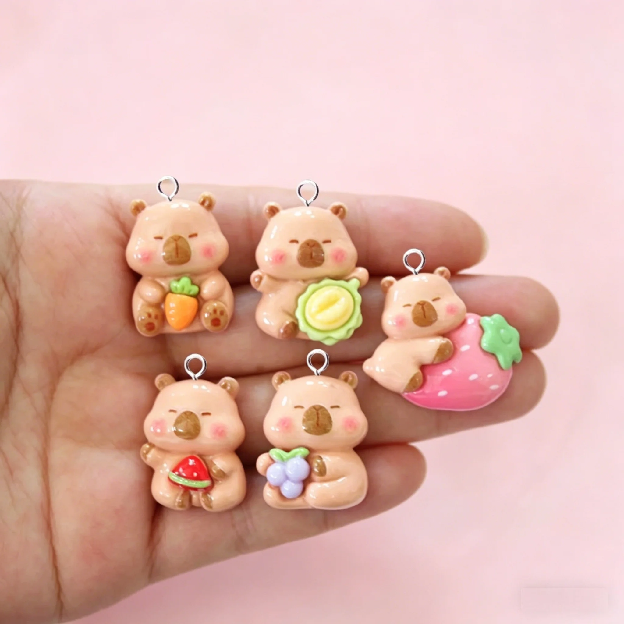 Kawaii Capybara Charms 10pcs - 3D Fruit Grape Resin Floating Charms for DIY Jewelry Craft Supplies