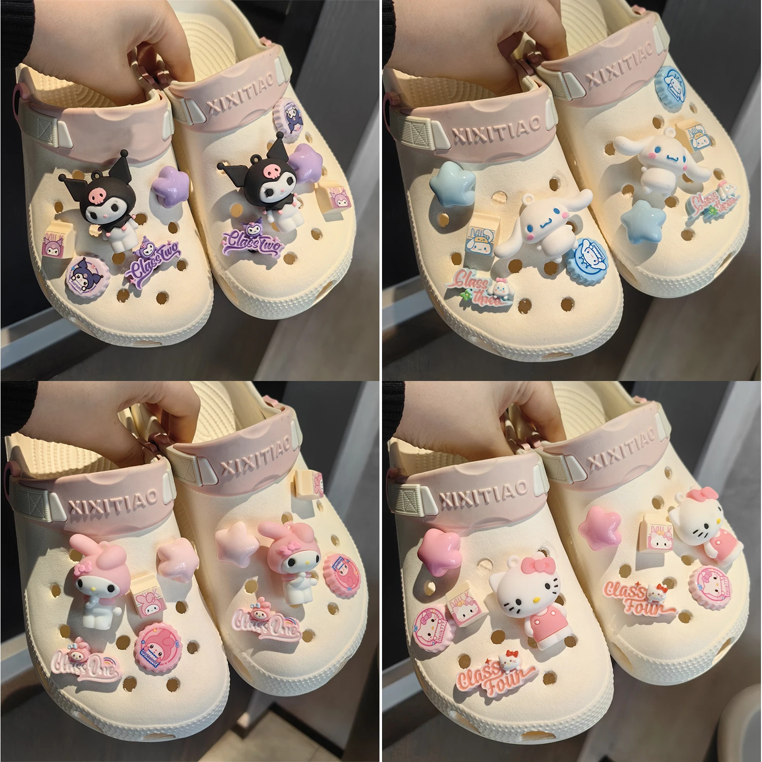 

Sanrio Set Sale Cartoon Shoe Charms Cute Hello Kitty Kuromi Melody Cinnamoroll Anime Figure PVC Buckles Slippers Decoration Gift