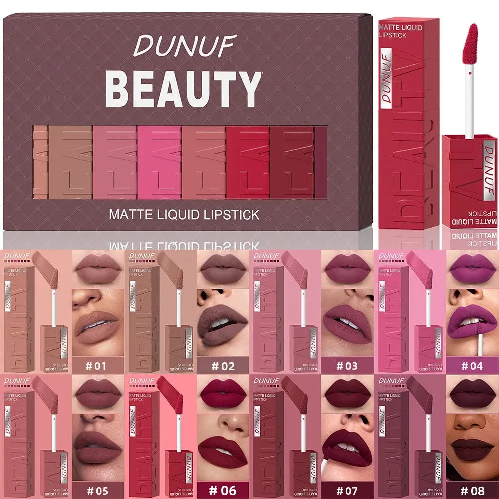 Fluwelen Matte Lippenstift 8 Stuks Waterdichte Langdurige Hydraterende Lip Glazuur Smudge Proof Non Transfer Lip Kleur Set