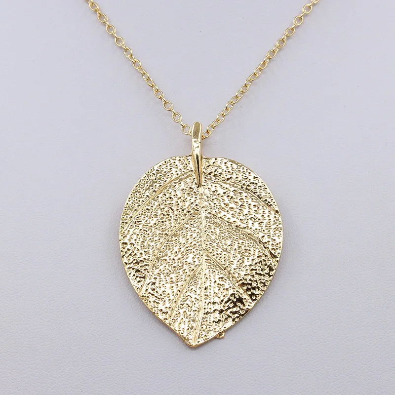 Leaf Necklace Cheap Fashion Jewelry Maxi Long necklace Gold-Color Chain Leaf Design Pendant Necklaces For Women Jewelry  N1014