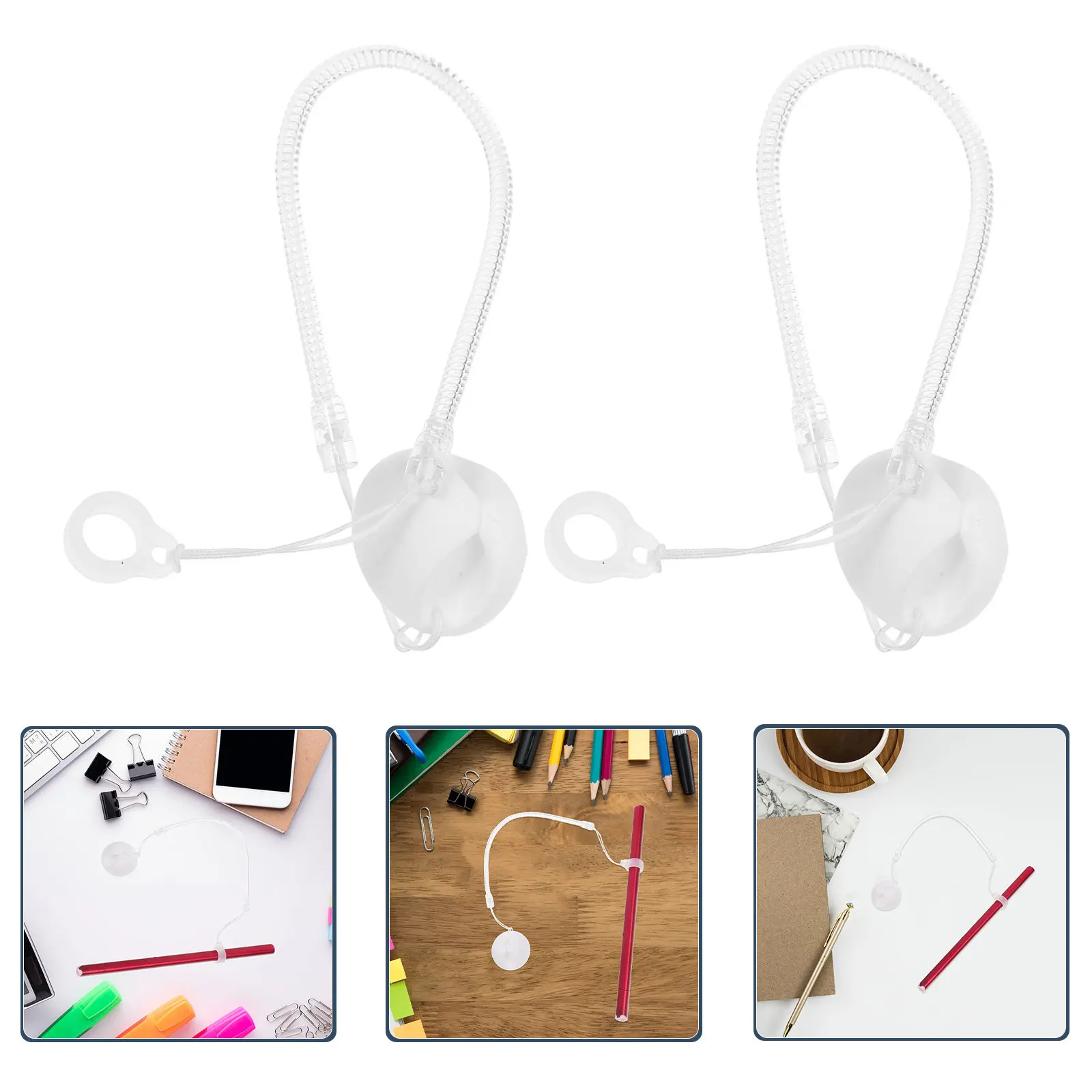 

5Pcs Anti-Theft Pen Holder for Counter Spring Cord Lanyard Silicone Base Adhesive Countertop Mount Desk Reception Office Supply