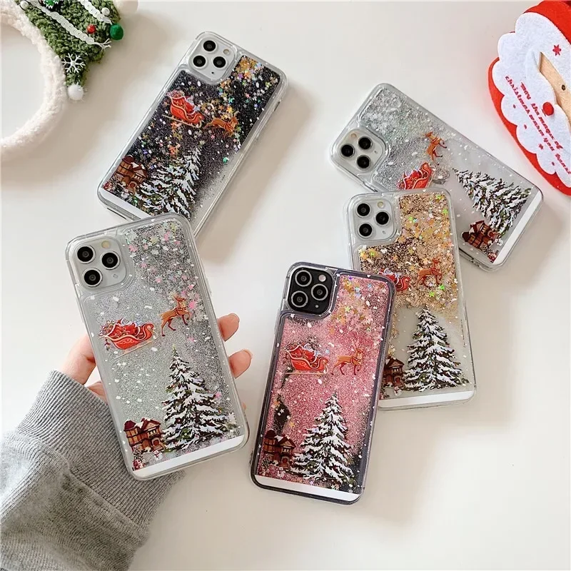 Applicable iPhone16 15 14 13 ProMax mobile phone case Apple Santa Claus Christmas tree quicksand case protective case