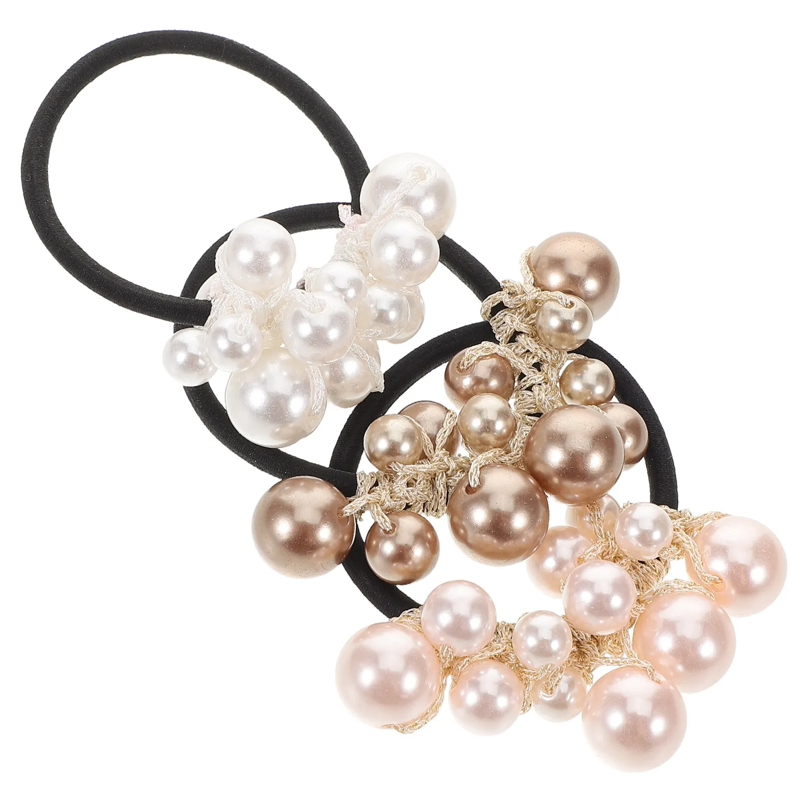 

3Pcs White Pink Pearl Hair Ties High Elastic Beaded Scrunchies for Women Girls Ponytail Holders Stylish Elegant Daily Party