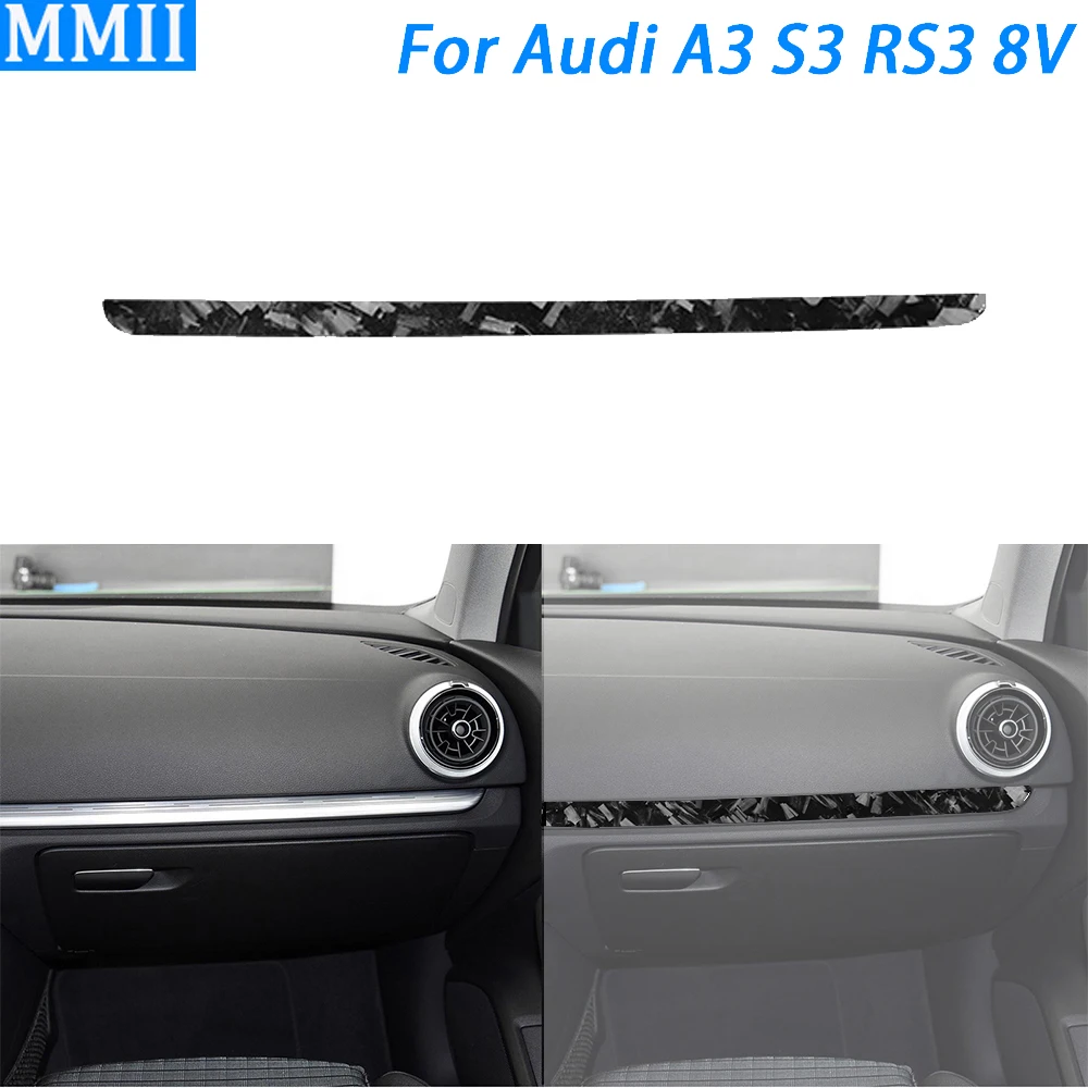 

For Audi A3 S3 RS3 8V 2013-2019 Forged Carbon Fiber Co-pilot Dashboard Panel Decorative Strips Car Interior Accessories Sticker