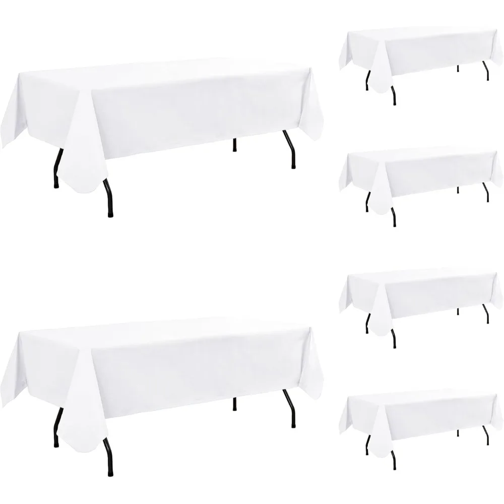 

6-Pack White 60x102 Inch Outdoor Waterproof Rectangle Vinyl Tablecloths with Flannel Backing for 6 Foot Tables