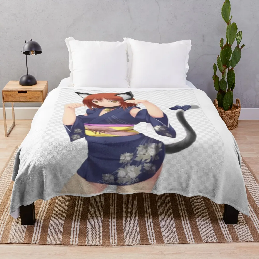 

Huniepop cat version Throw Blanket Fashion Sofas Luxury Flannel Fabric Plaid on the sofa Blankets