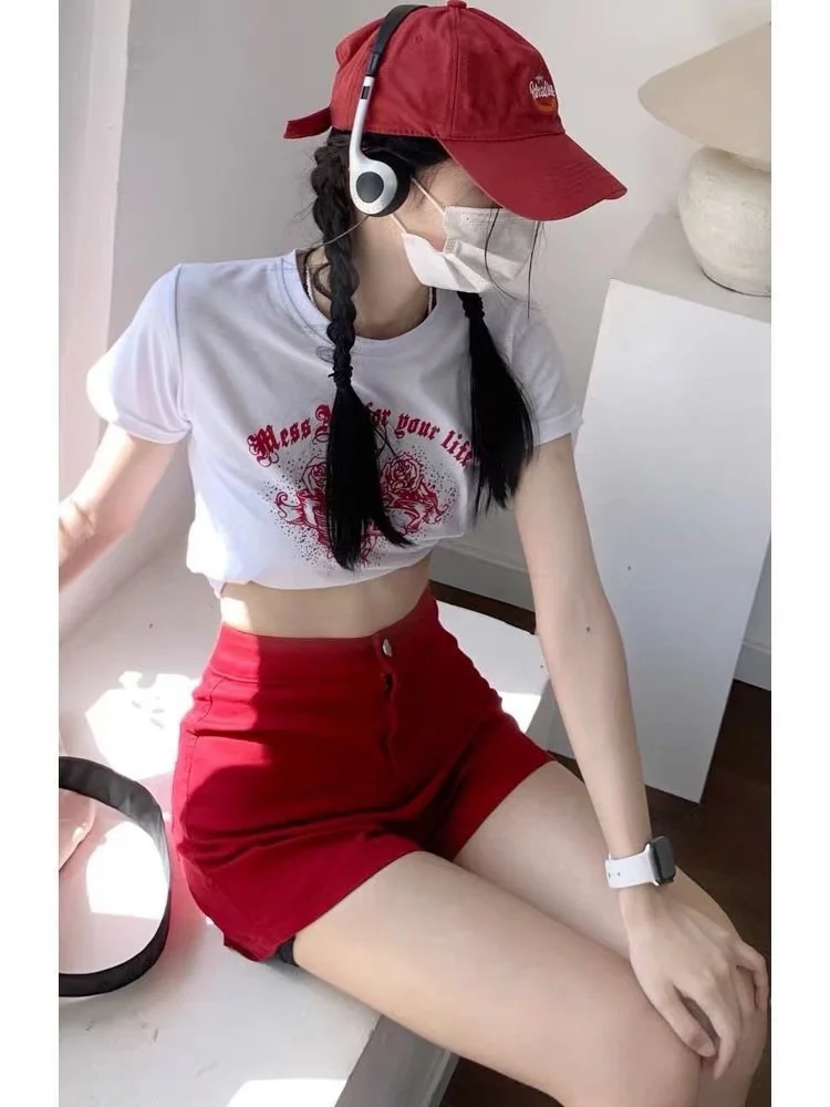 Female minimalist ins new Harajuku casual pants with trendy temperament, versatile and artistic five quarter pants, Japanese tre