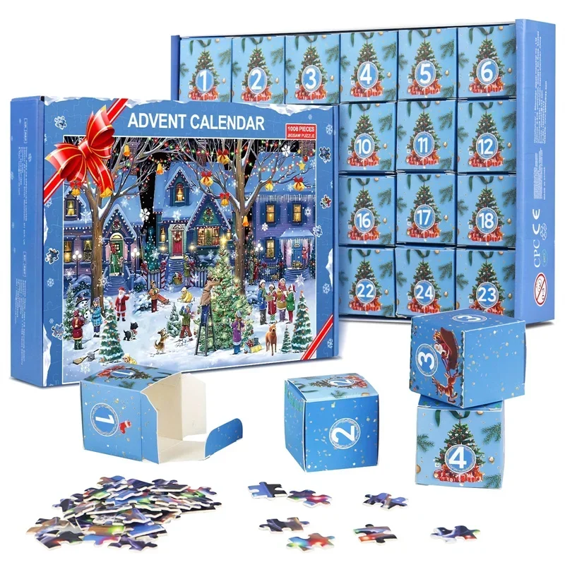 Christmas Advent Calendar Decorations Jigsaw Puzzles Xmas Countdown Gift 24 Parts 1008 Pieces Jigsaw Puzzles Gift