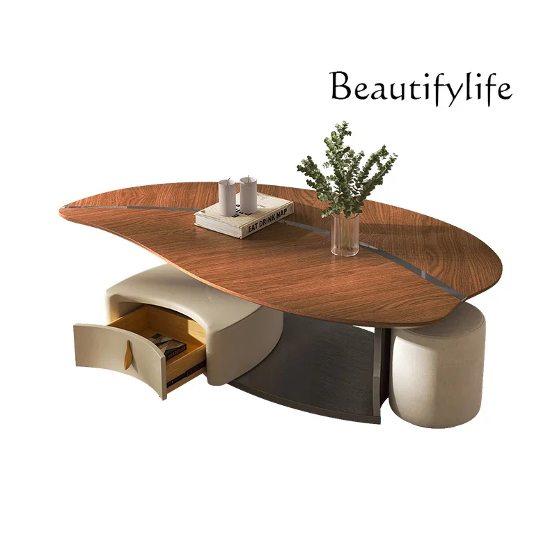 N40 Modern high-end coffee table with solid wood leaves special-shaped light luxury living room home small apartment creativity